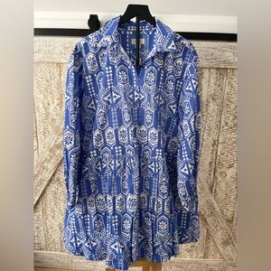 Anthropologie Maeve Blue & White Cotton and White Shirt Dress Size L - NWT!